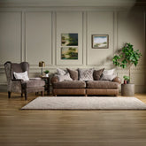 Horatio Brown Leather & Pablo Mole Fabric Sofa - Pendle Village Furniture